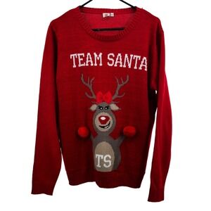Dari Women Team Santa Rudolph Size X-Large Sweater Christmas Pom‎ Pom Crew Neck